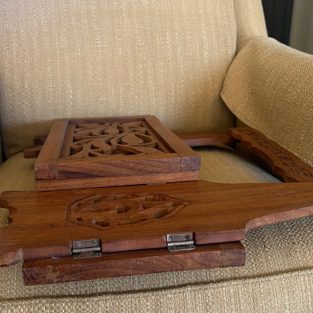 Vintage Hawaiian Wood Magazine Holder Rack Unique Hawaii Folds Flat - Picture 9 of 9